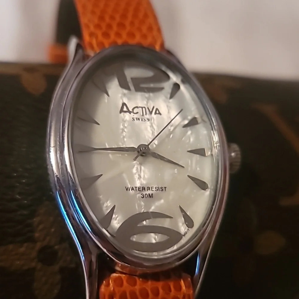 Activa By‎ Invicta Swiss Watch Mother of Pearl Orange Reptile Embossed Band